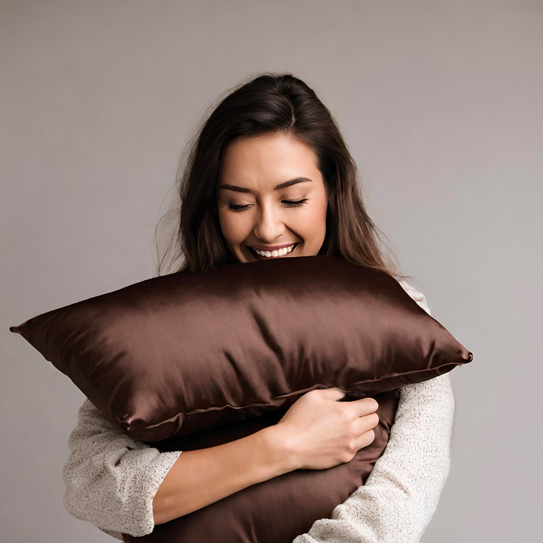 Taie d'oreiller en soie marron